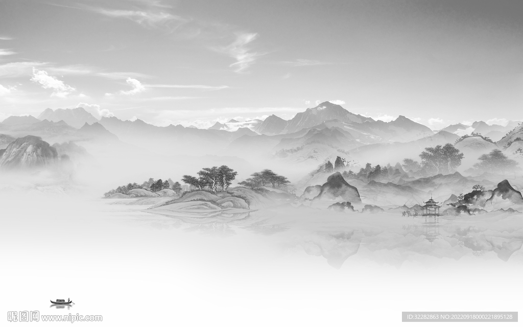 中式灰色意境山水 TiF分层