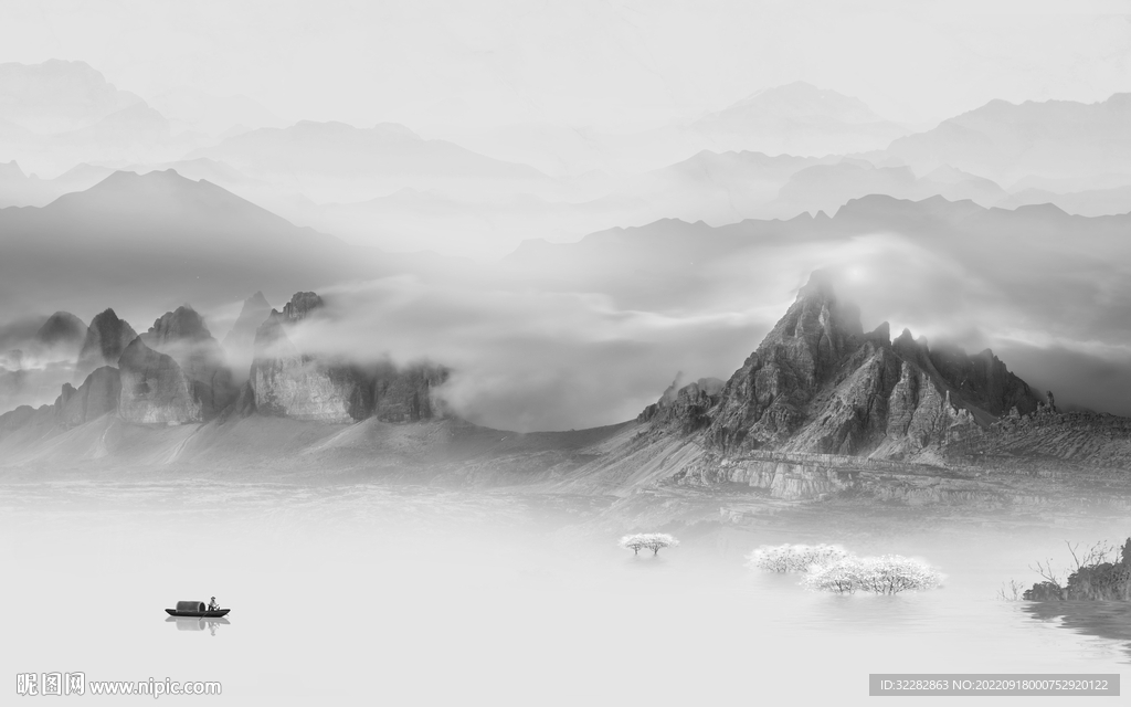 人气灰色意境山水 TiF分层