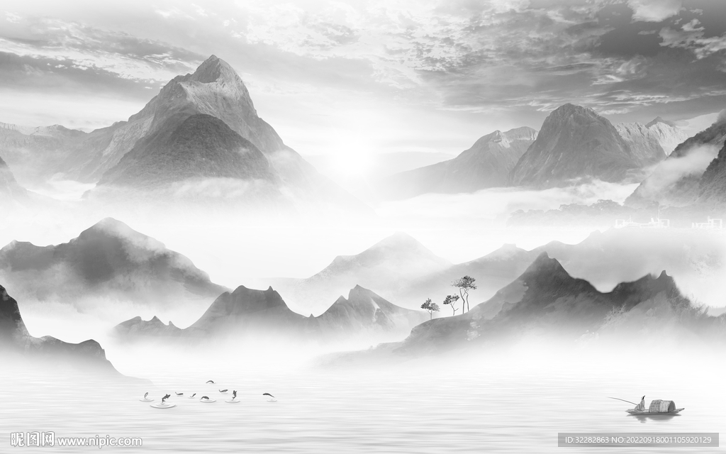 极简灰色意境山水 TiF分层