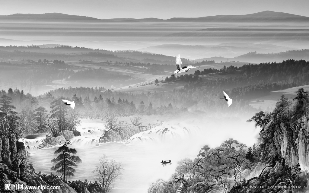 电视高档灰色山水 TiF分层