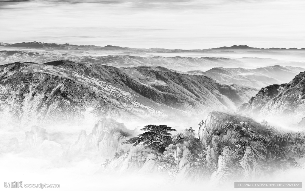 新品高档灰色山水 TiF分层