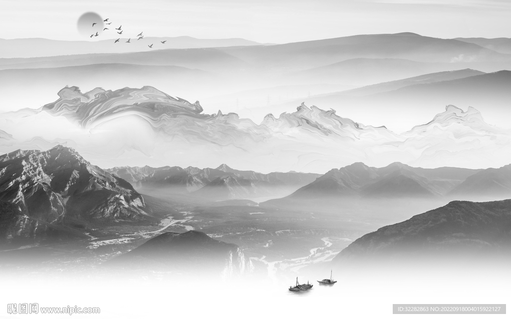 人气高档灰色山水 TiF分层