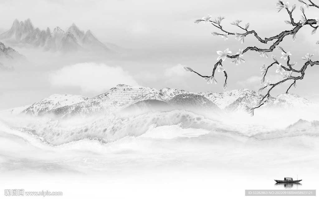 中国风高档灰色山水 TiF分层