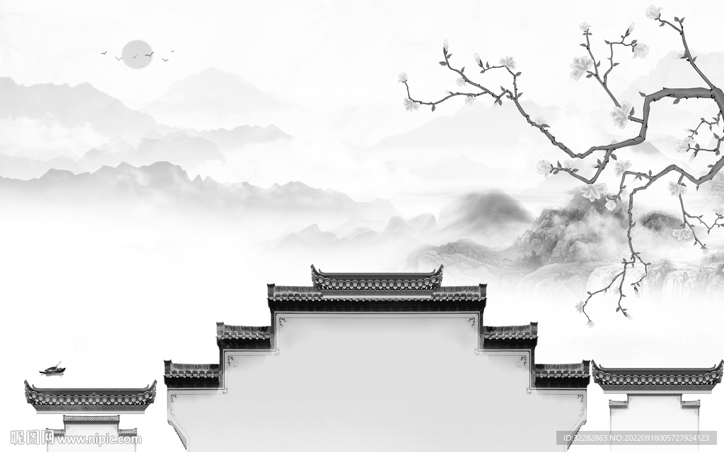 高清 灰色意境山水 TiF分层