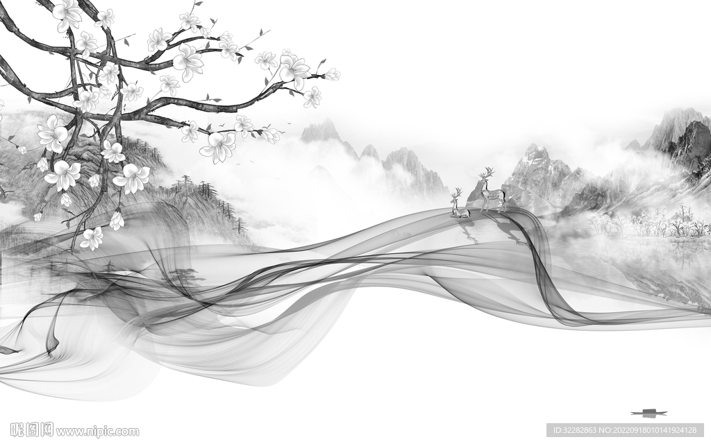 新品灰色中式山水 TiF分层