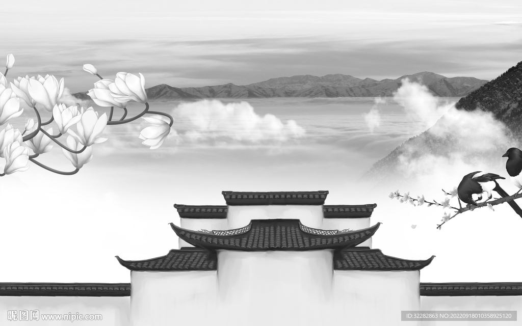 电视灰色中式山水 TiF分层