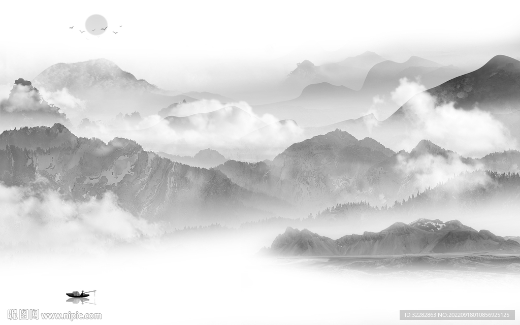 意境灰色中式山水 TiF分层