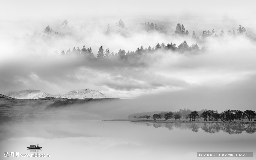 中国风灰色中式山水 TiF分层