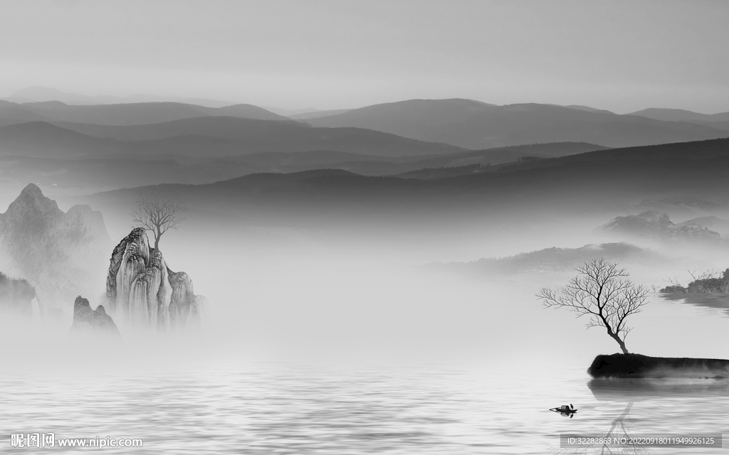 最新灰色中式山水 TiF分层