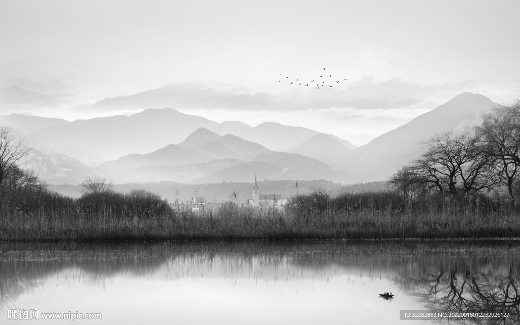 高端 高档灰色山水 TiF分层