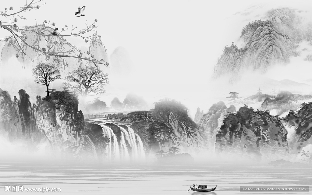 简约灰色中式山水 TiF分层