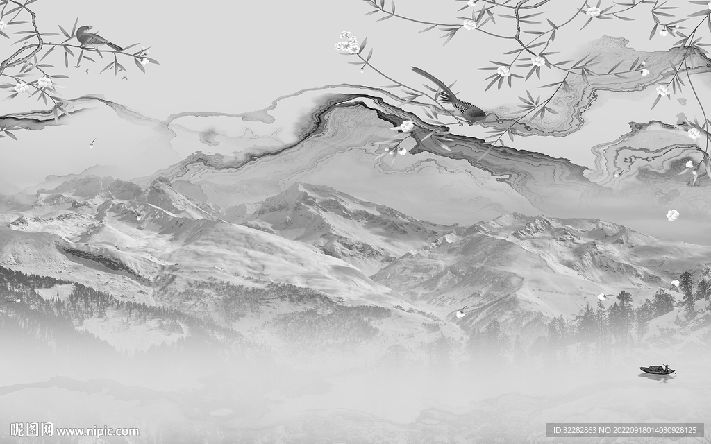 高端灰色中式山水 TiF分层