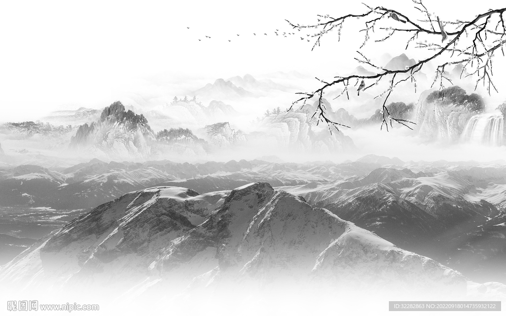 高档灰色中式山水 TiF分层