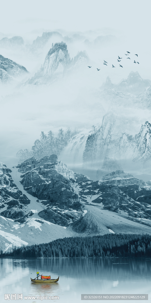 蓝色简约中式玄关 tif分层