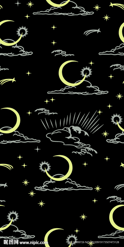 线条太阳月亮数码印花