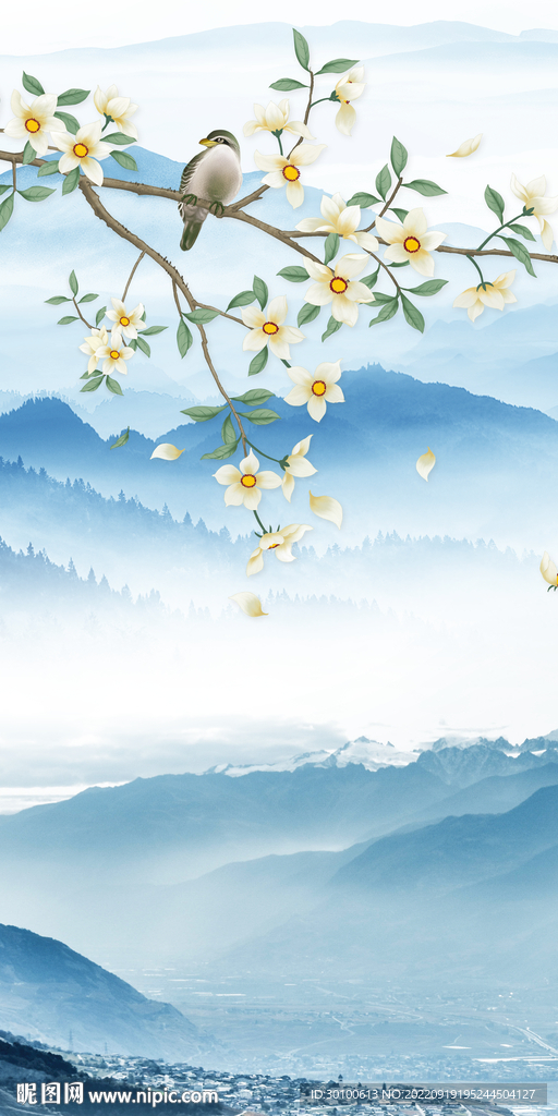 新中式玄关背景山水 tif分层