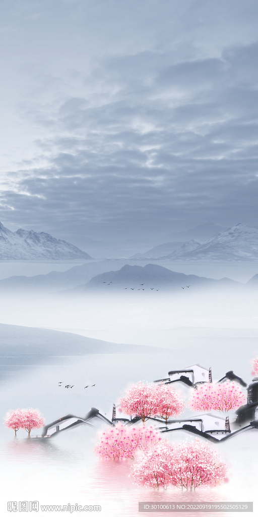 人气玄关背景山水 tif分层