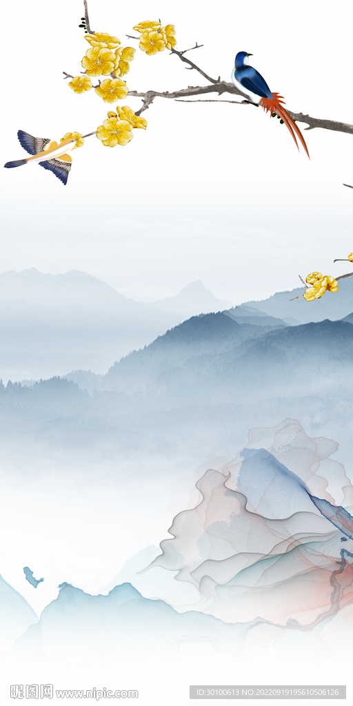 花鸟玄关背景山水 tif分层