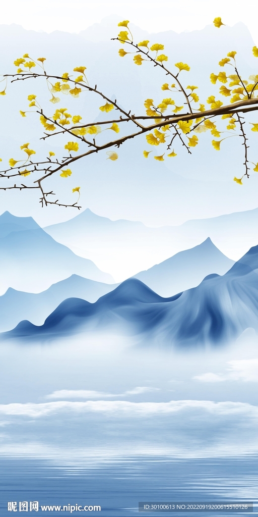 银杏玄关山水挂画 tif分层