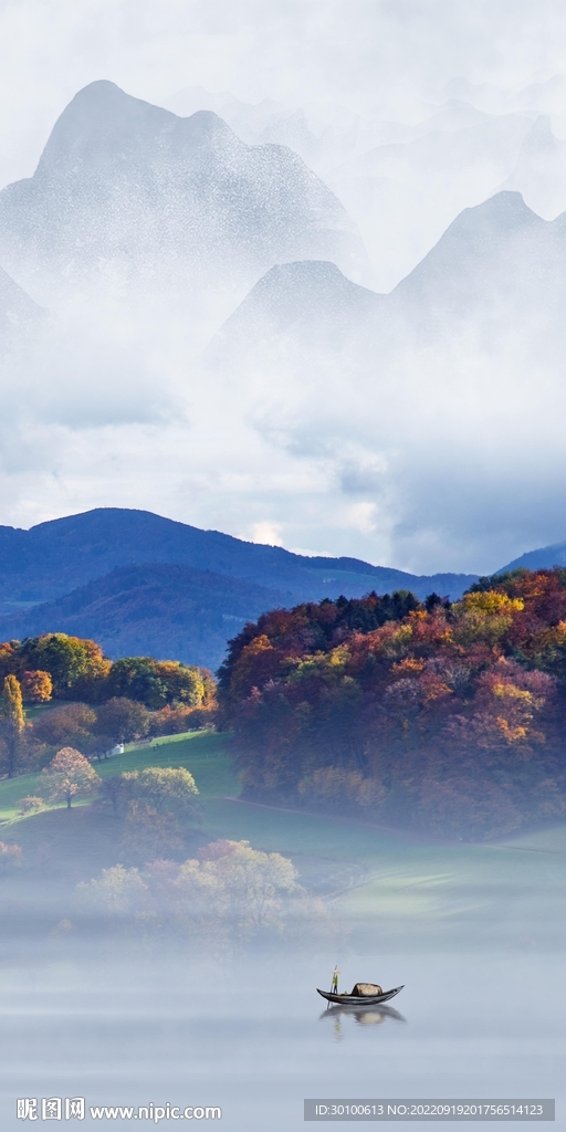 高清 玄关山水挂画 tif分层