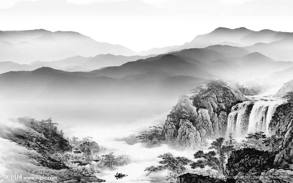 爆款 现代新品山水 Tif分层