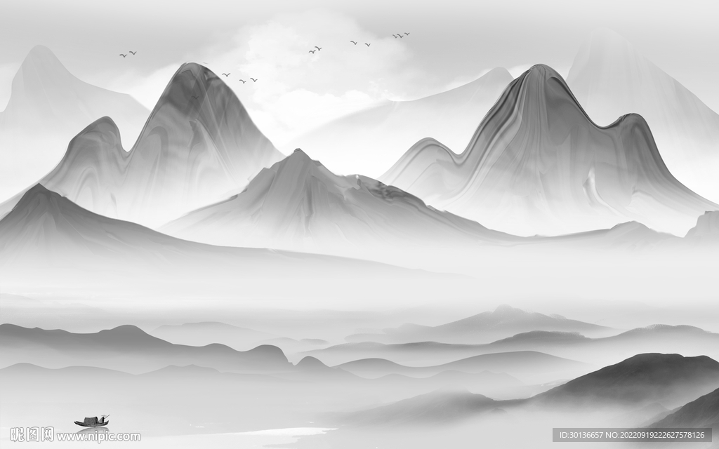 水墨中式大气山水 Tif分层