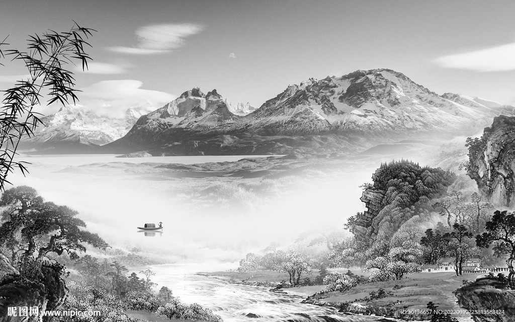 新品中式大气山水 Tif分层