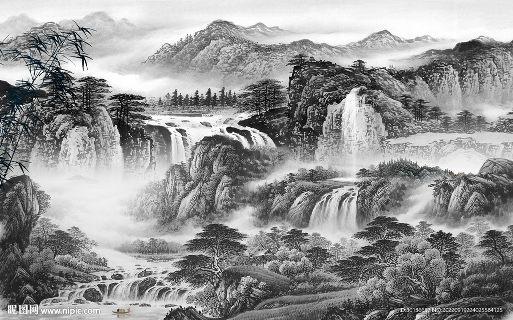 新款中式大气山水 Tif分层