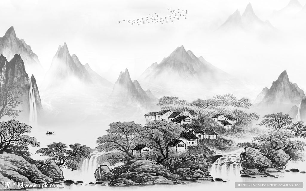 别墅中式大气山水 Tif分层