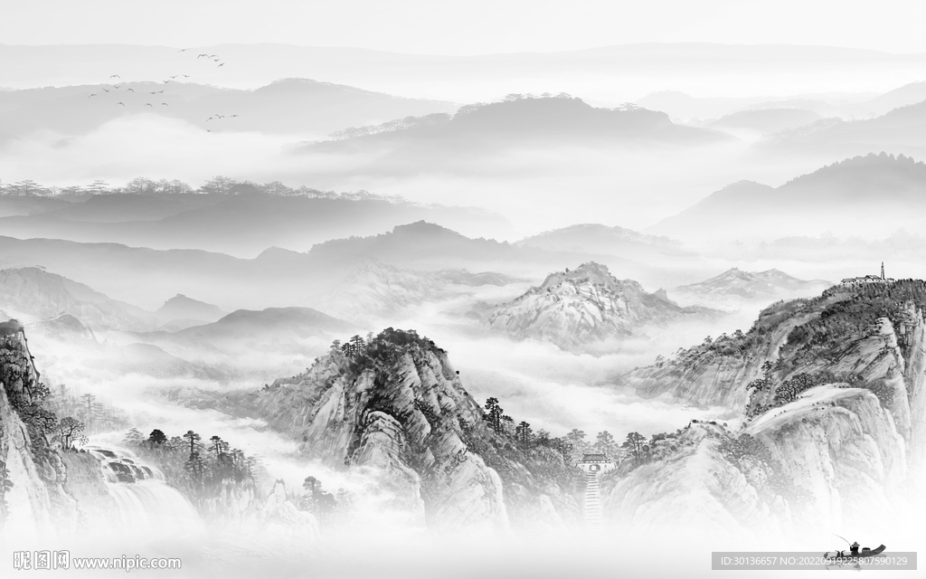 客厅 中式大气山水 Tif分层