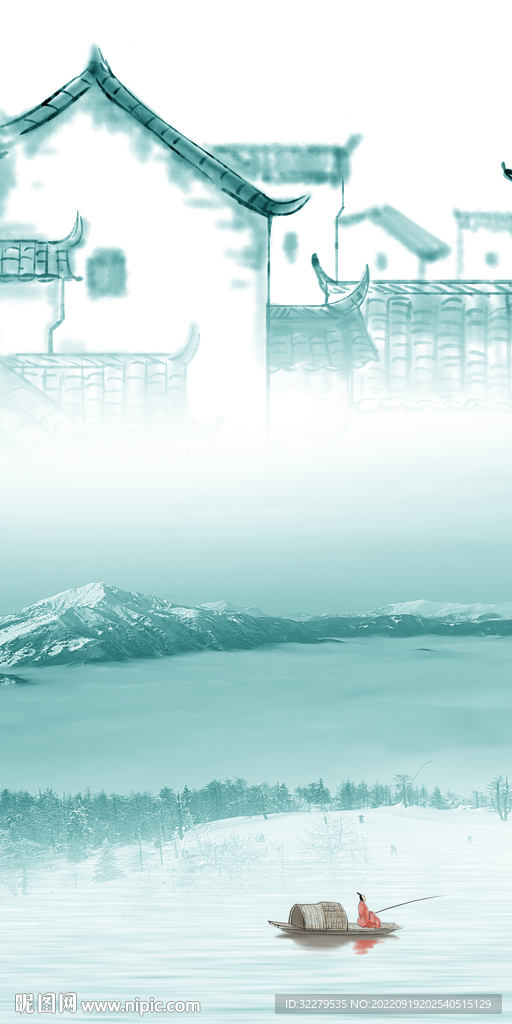 极简山水意境玄关 Tif分层