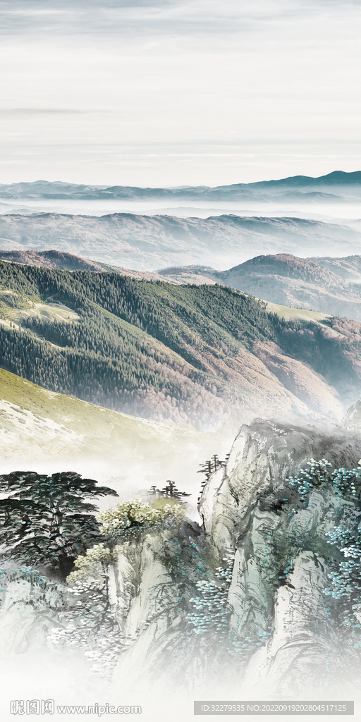 最新山水意境玄关 Tif分层