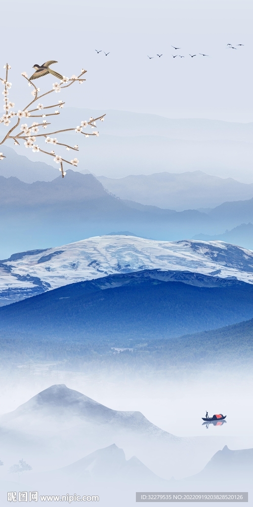 简约山水意境玄关 Tif分层