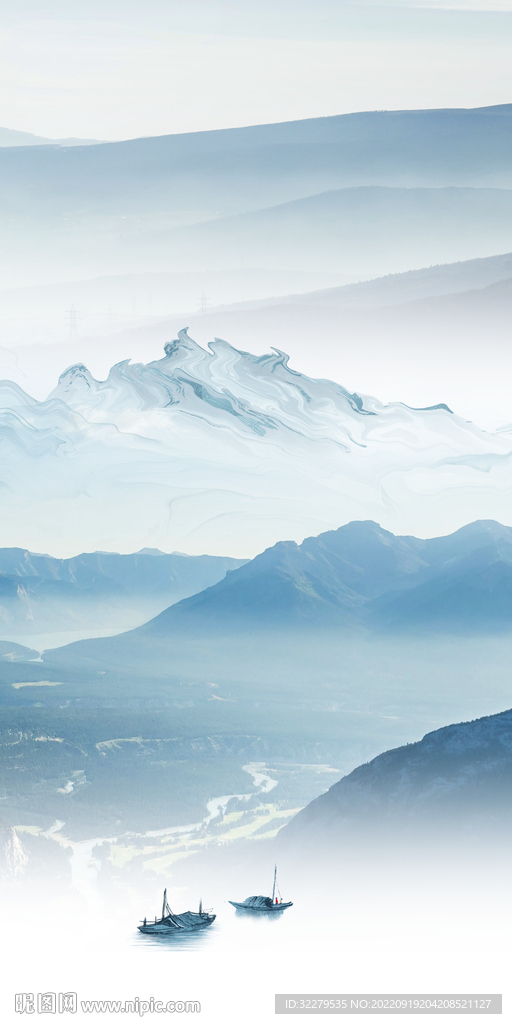 水墨山水意境玄关 Tif分层