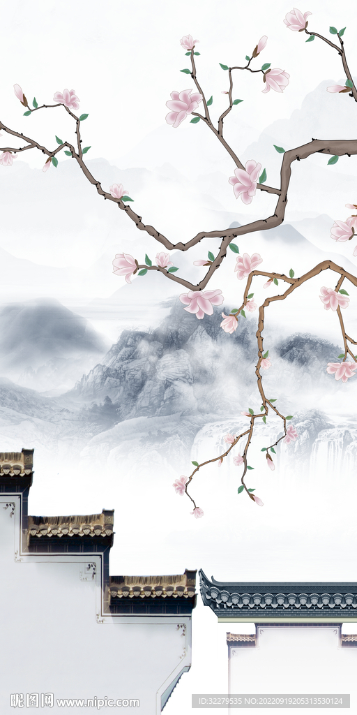 高清山水意境玄关 Tif分层