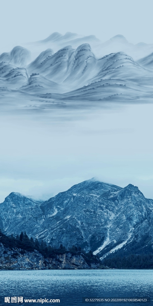 蓝色中式简约玄关 Tif分层