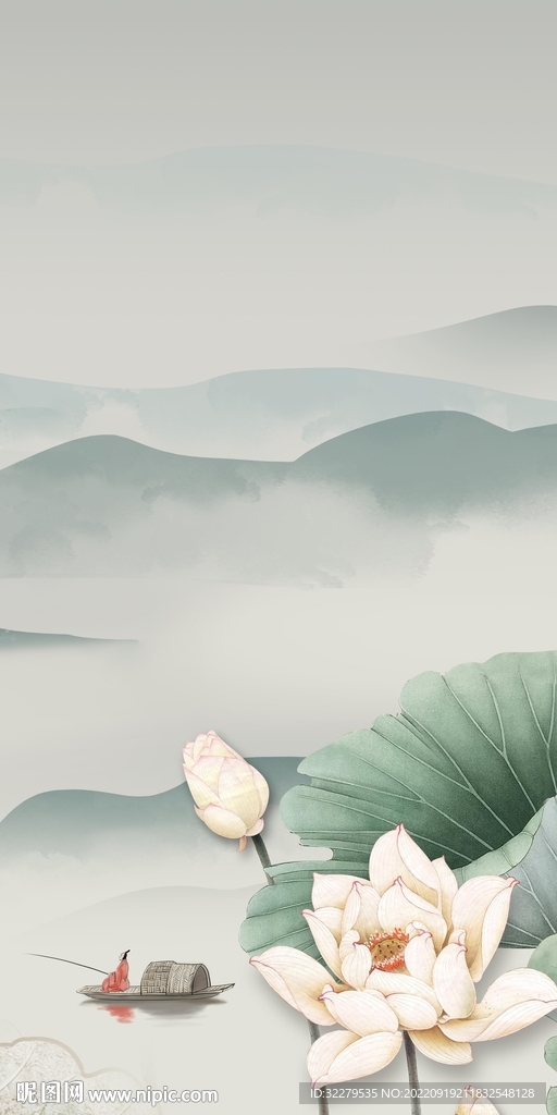 荷花中式简约玄关 Tif分层