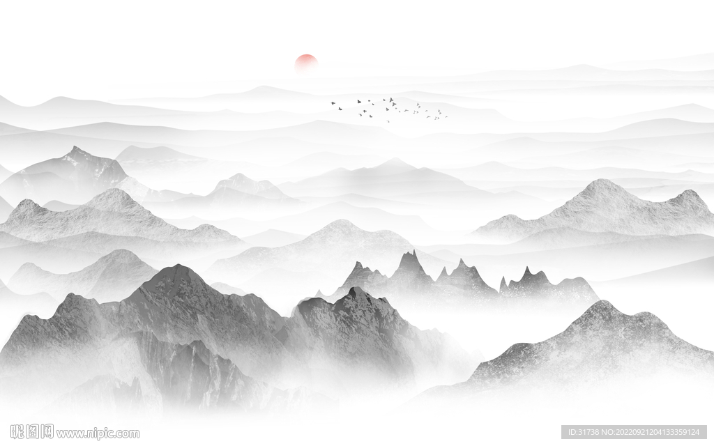 大气磅礴简约新中式山水背景墙