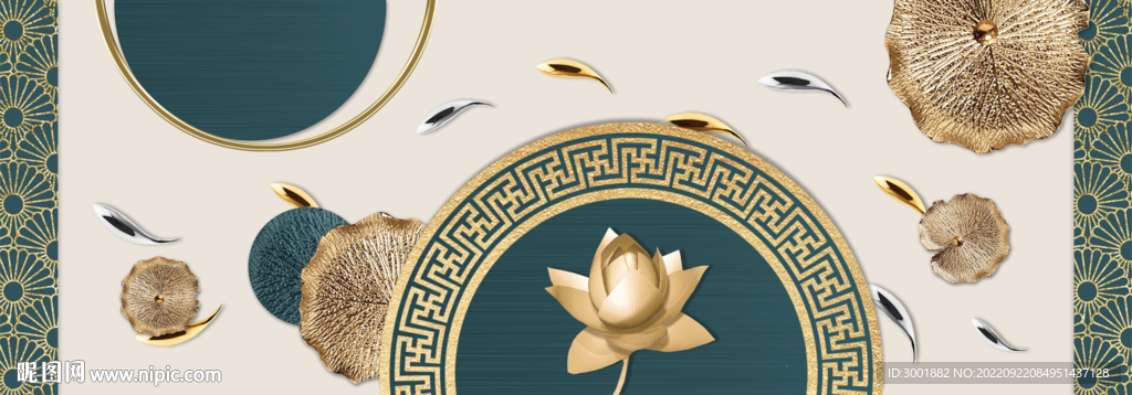 轻奢装饰画 荷花 金鱼