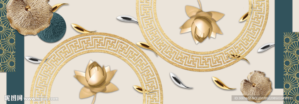 轻奢装饰画 荷叶荷花 金鱼