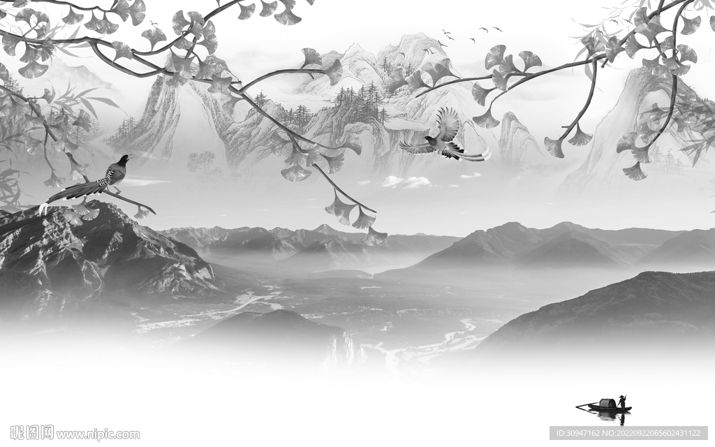 花鸟 灰色新款山水 TiF分层