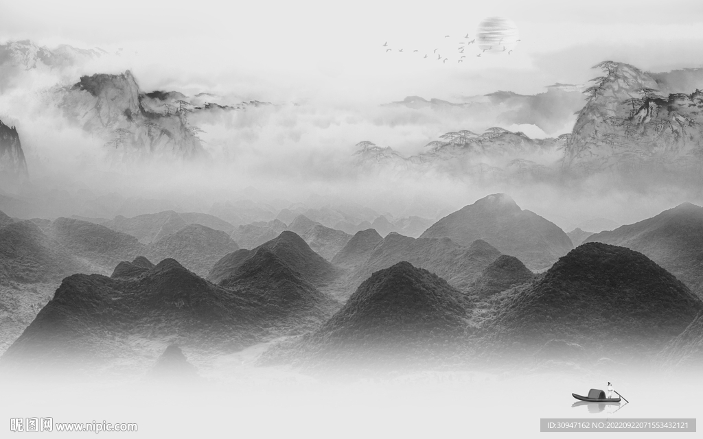 中国风灰色新款山水 TiF分层