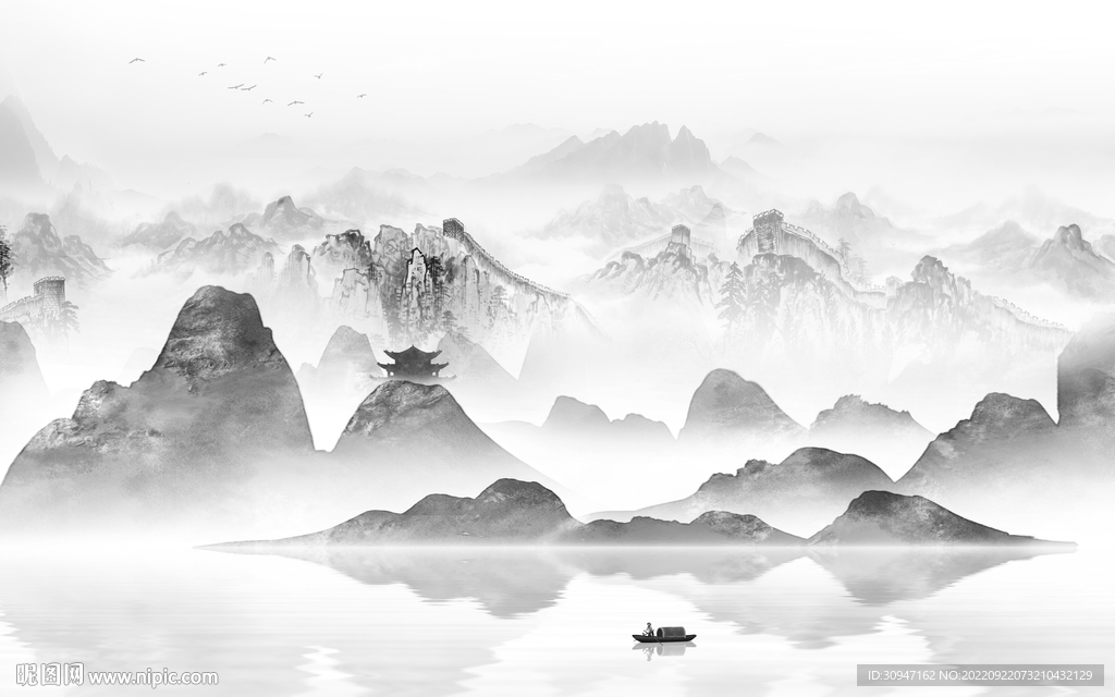 背景墙灰色新款山水 TiF分层