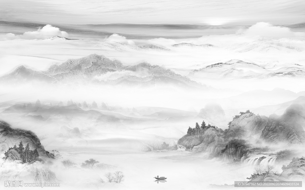 新中式灰色新款山水 TiF分层