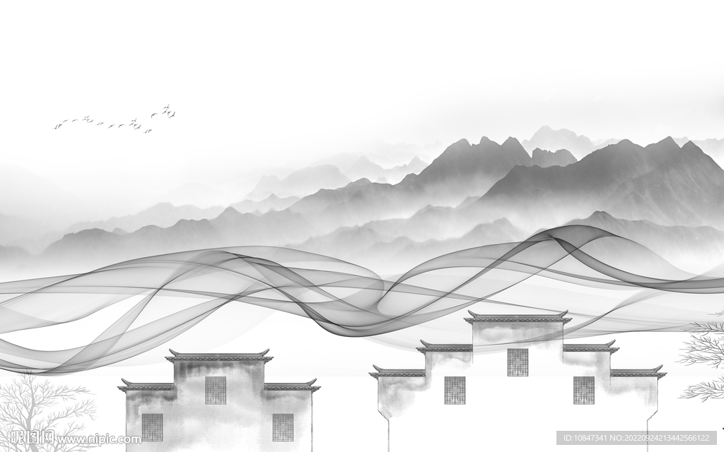 新中式爆款灰色山水 TIf分层