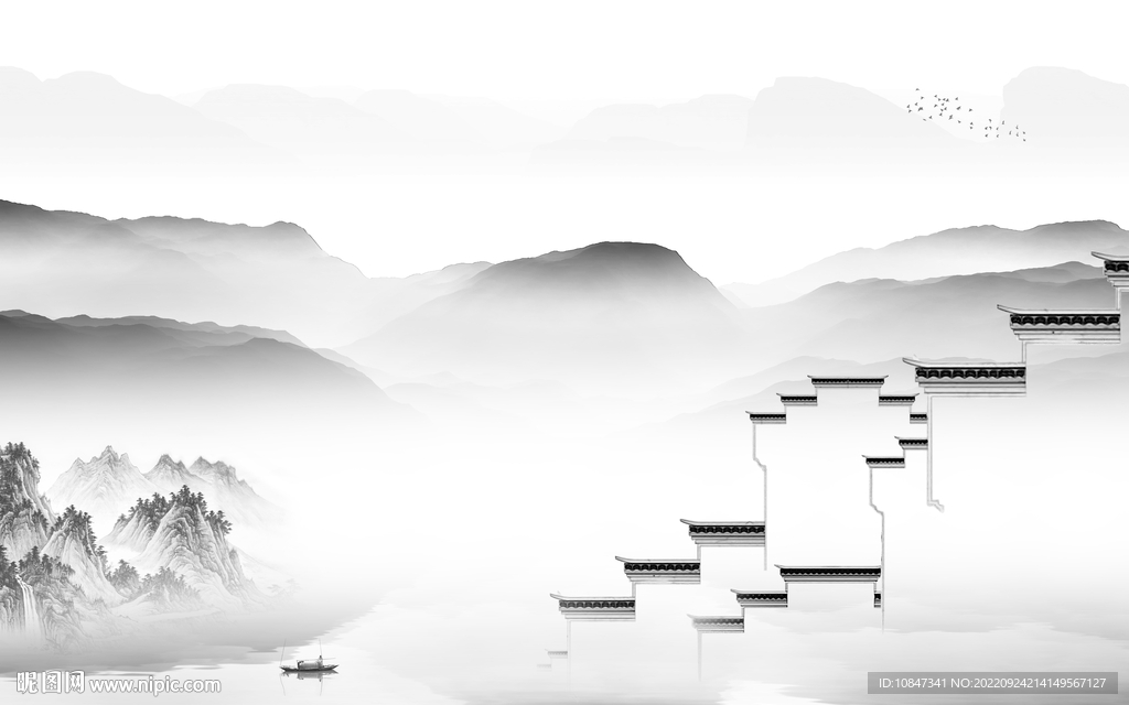 别墅 灰色高清山水 TIf分层