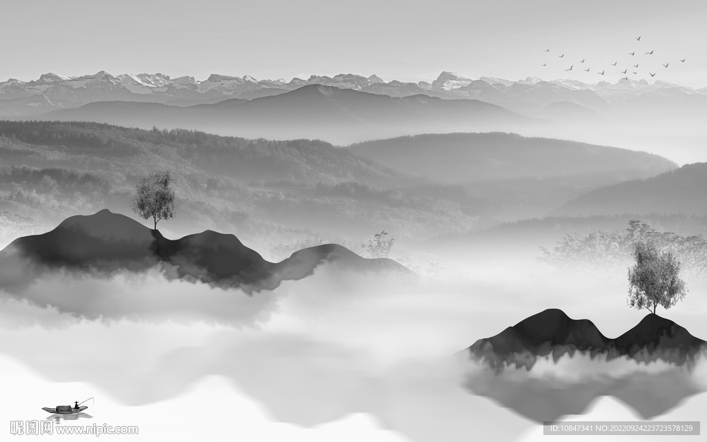 爆款灰色高清山水 TIf分层