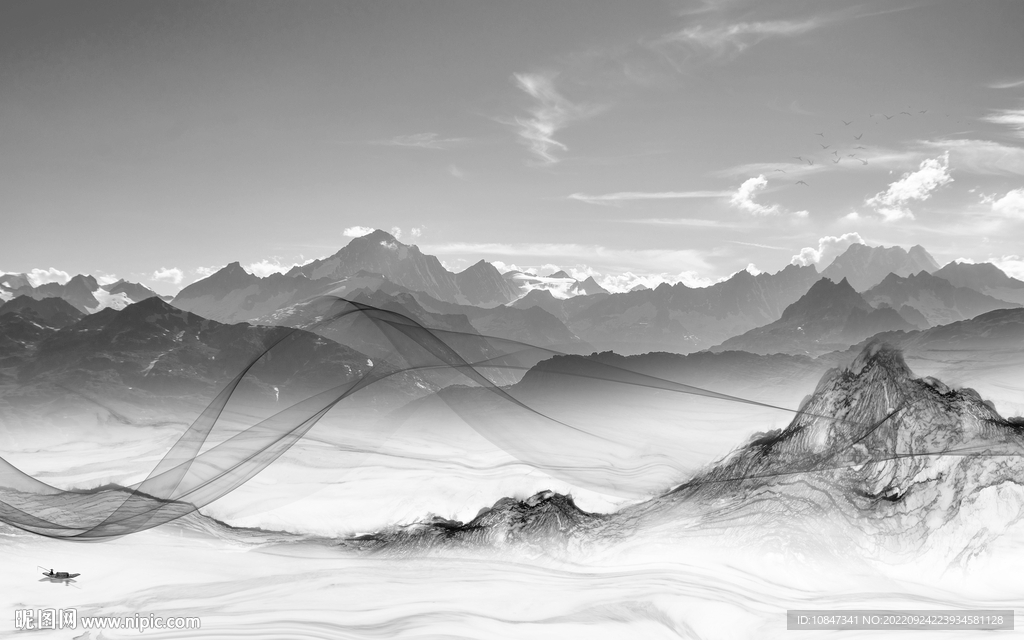 人气 灰色高清山水 TIf分层