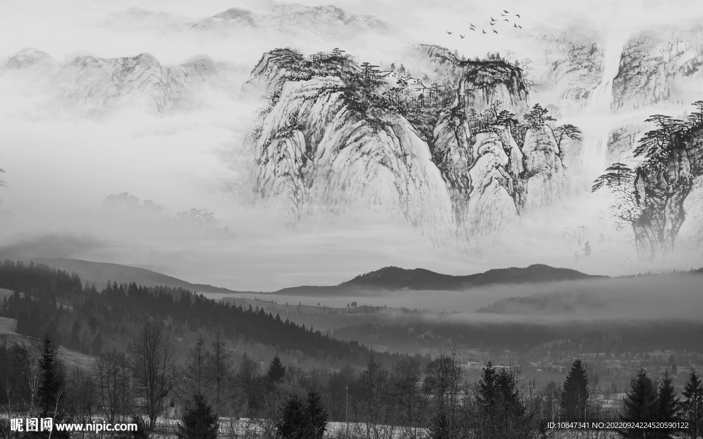 简约 灰色高清山水 TIf分层