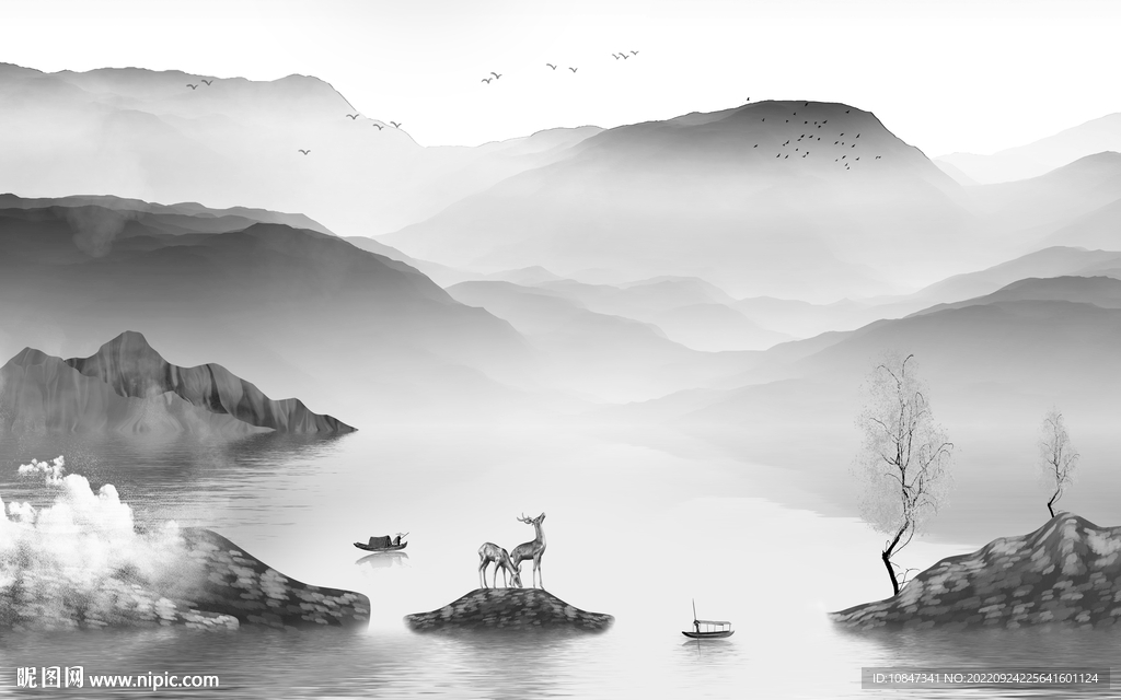 大气 爆款灰色山水 TIf分层